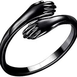 Adjustable Stainless Steel Black Color Hug Ring Valentine's Day/Anniversary Love Couple Embrace Statement Promise Hand Hug Me Thumb Finger pack of 1-image-21
