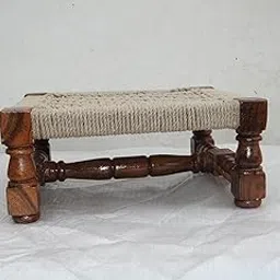 WOOD IS GOOD Wooden Handmade Woven Stool Small Square & Jute Stool || Charpai Khat Manjhi Stool Wooden Small Decorative Chowki Handicrafts Gift Item Home & Living Room Decoration-image-6