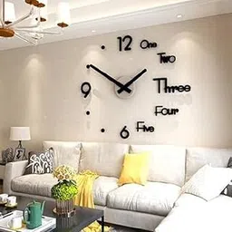 Plastic Modern Womaniya Designer 3D DIY Wall Clock Self Adhesive Wall Sticker of Large Size DIY Frameless (Black) 10cm-Analog image 1