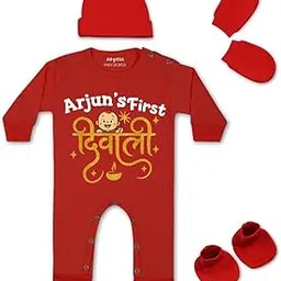 Customised Glitter My First Diwali G22 Jumpsuit Set Bodysuit, Sleepsuits, Rompers For New Born Baby Clothes 0-3 Months Unisex Stylish Dress For Baby Boy & Girl, Newborn Infant Outfit-image-3
