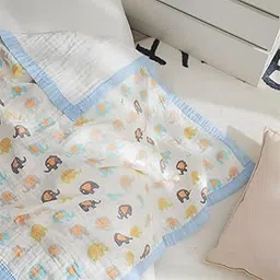 JUST GOODS Baby Blanket | Ultra-Soft & Warm | 100% Cotton | Lightweight & Breathable | Multi-Purpose Use | Machine Washable (Elephant Muslin Blanket) image 1