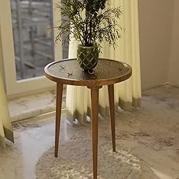 Blink & Buy® Antique Wooden Foldable Accent Table | 3-Leg Side Table with Metal Sheet Top | Vintage Center Coffee Table | Multipurpose End Table for Living Room, Patio, Balcony | 16x22 Inches-picture-32