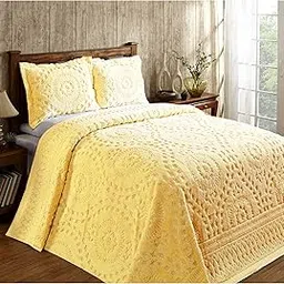 Better Trends Bedspreads, Queen Size Bedspread 100% Cotton Chenille Coverlet Bed Spread, 102" x 110" Yellow Medallion Design, Soft Lightweight All Season-picture-41