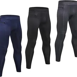 belity 3 Pack Men Compression Pants Stretchable Bodycon Moisture-Wicking Quick Dry Zipper Pocket Running Tights Workout Leggings Sportswear-picture-30