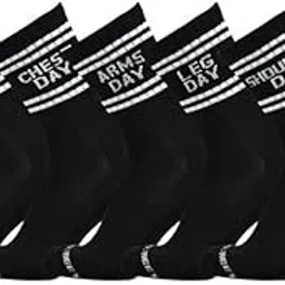 Workout Day Socks, Black Athletic Crew Socks with Training Day Labels, 5 Pairs Pack-picture-23