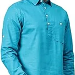 yugnik Men's Full Sleeve Slim Fit Spread Collar Beige Color Pure Cotton Short Kurta-picture-51