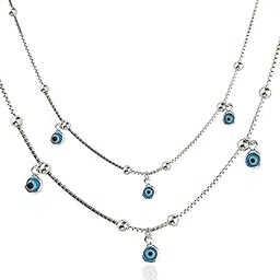 rudracraft 925 silver jewelry Rudra Craft Anklet for Women Set of 2 | Pure 925 Silver Imported Evil Eye Ball Payal | Charm Anklet for Party, Wedding, Office & Everyday Wear | Gift for Women & Girls |-picture-10