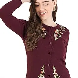 clapton Wool Blend Round Neck Full Sleeve Casual Solid Winter Wear Cardigans for Women-GA3701-picture-51