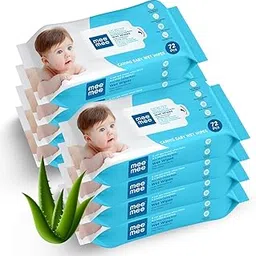 Mee Mee Baby Gentle soft Moisturing Wet Wipes with Aloe Vera extracts (unscented) without lid |72 pcs| Pack of 8-image-16