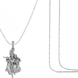 Sterling Silver (92.5% purity) God Radha Krishna Chain Pendant for Men & Women Pure Silver Lord Radha kishan Chain Locket for Good Health & Wealth-image-48