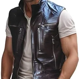 urbanhides Crown Grain Side Lace Biker Genuine Leather Vest for Men | Men's Leather Vest, Chocolate Brown Leather Vests, Lambskin Vests, Regular Fit, Four Pockets-picture-35