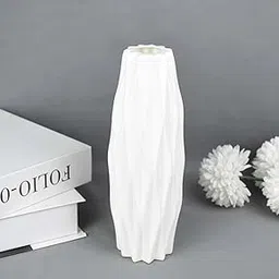 vrb dec VRB DecTM 1Pcs Stripe Plastic Ceramic Vase,Flower Vase,Pampas Grass Vase,Vase for Flower,Plants,Vase Home Decor Centrepiece Decor for Home,Office,Living Room Decor (White Color)-picture-14