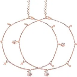 zavya 925 Sterling Silver Cubic Zirconia CZ Designer Dual Multi Stars Rose Gold Plating Anklet (Pair) | Gift for Women & Girls | With Certificate of Authenticity & 925 Hallmark-picture-13