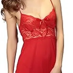 xenza Women's Babydoll Lingerie Deep Neck Nightie Nightwear for Women Net Lace Half Coverage Nighty for Girlfriend Wife Bridal Honeymoon, Valentine (BD-11281)-picture-10