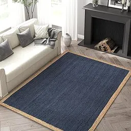 Blue Jute Carpet – Handwoven Low Pile Natural Fiber Area Rug, & Durable Floor Mat for Living Room, Bedroom & Office – Rustic Boho Home Décor- (Blue Jute Border, 6x8 feet, Rect)-picture-29