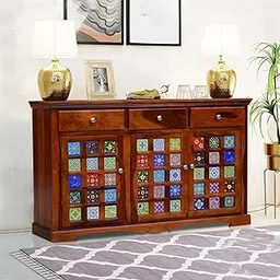 DADDYFURNITURE Solid Sheesham Wood Sideboard Cabinet with 3 Storage and 3 Drawers Storage for Living Room |Wooden Kitchen Cabinet for Home (Honey)-picture-13