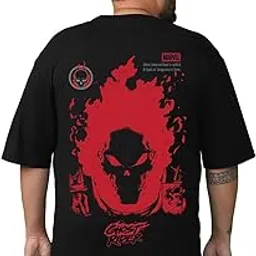 bewakoof Official Marvel Merchandise Ghost Rider Men's 100% Cotton Graphic Print Oversized Fit Round Neck Plus Size T-Shirt-picture-47