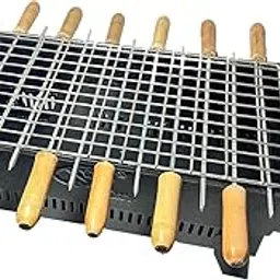 DELUXE Charcoal barbeque grill set, Foldable Legs style charcoal grill, Barbecue grill set for home use tandoor for home and picnic use with 12 skewers,1ss grill,1tray. (Made in INDIA)-image-20