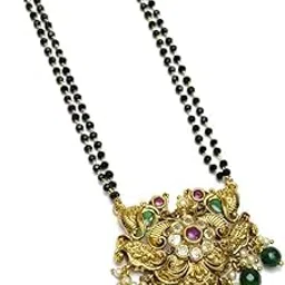mairah Gold Plated Stainless Steel Anti Tarnish Traditional Peacock Design Mangalsutra Pendant Chain with Green and Ruby Stones-picture-20