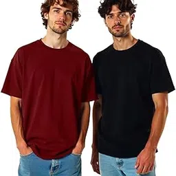 nobero Men's Oversized Solid Loose fit Heavy Cotton T-Shirt (Pack of 2)-picture-33