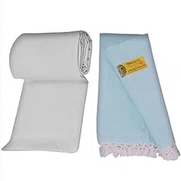 EthnicAlive Bhagalpuri Handloom Organic Pure Dull/Andi Chadar Bamboo Based Fabric Chadar/Comforter/Shawl for Mild Winter/Summer in Exclusve White & Normal Blue Color Combo (Size 220x125cm)-picture-24