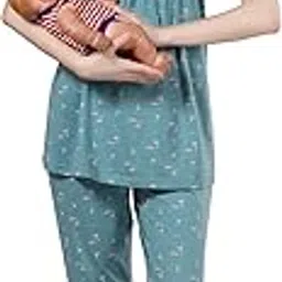 fabme Womens Cotton Pre and Post Pregnancy Maternity Top and Pyjama Set-picture-13