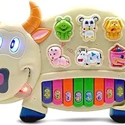 Vikrida Multicolor Musical Cow Piano Toy with Flashing Light & Sound for Kid, Early Development Musical Toy Plastic-picture-70