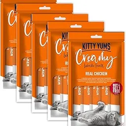 Kitty Yums Creamy Lickable Cat Treat, Real Chicken Flavour (Pack of 5 Pouches, 375G) for All Life Stages-image-4