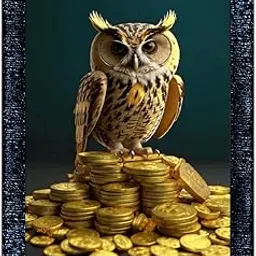 Decorative Photo Frame with Owl and Gold Coins Print, A4 Size, Blue Border-picture-20