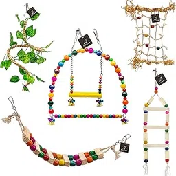 PETZOO Bundle of 5 Wooden Bird Toys Ladders, Swing, Bird Climbing Net, Paper Foraging Shradded Toy Resting Toy Chew Toy for Your Birds, Parrots, Finches, African Gray, Conure Activity-picture-14