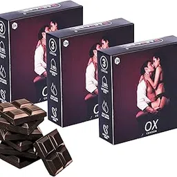 RAFTAAR OX Coolmint Flavoured Dotted Long Last Pleasure Condoms 3 count each Pack of 3 total 9 condoms for Men (3, Chocolate OX)-picture-71
