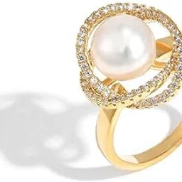 vien Pearl rings for women sensory fingerlite luxury niche design Stainless Steel Cubic Zirconia, Pearl Gold Plated Ring-picture-34