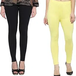 Women Solid Ankle Length Leggings || Women's Pull on Cotton Leggings || Casual Stretchable Skin Fit Legging || Pack of 2-image-1