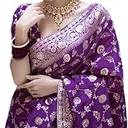 MT Fashion Women's Banarasi Style Pure Kanjivaram Silk Jacquard Kanchipuram Pattu Saree With Un-Stiched Blouse… (Purple)-image-3