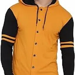 blisstone Men's Full Sleeve Hooded T-Shirt with Button Closure & Contrast Striped Sleeves | Stylish Cotton Blend Hoodie for Casual & Sportswear-picture-21