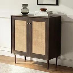 TGF Furniture Store Modern Storage Cabinet with Cane Door Panels – 2-Door Accent Cabinet in Dark Brown Wood – Stylish Rattan Console for Living Room or Entryway-picture-25
