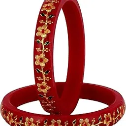lucky jewellery Designer Pair of Sankha & Bengali Pola Reddish Maroon Color Traditional Ethinic Bangles Set (248-J1BG-1707-R2-PARENT)-picture-51