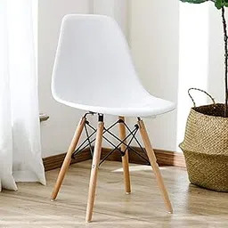 Finch Fox Style Modern Dining Armless Side Chairs Molded ABS Plastic with Wood & Black Accents Iconic American Mid-Century Styling (White) Colour image 1