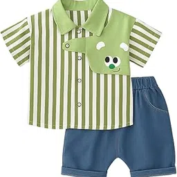 pop street kids Baby Bear faced Shirt Set | Trendy & Comfortable Playwear Set (Color-: Green) (size:-2.5-3.5 Years)-picture-31