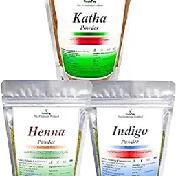 VY VedaYug Katha Powder + Henna Powder + Indigo Powder | Combo Powder Pack for Hair Natural Dye Black and Brown (Pack of 3, 100g each Total 300g-picture-51