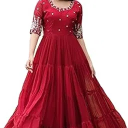 foxdx Womens Faux Georgette Sequence Embroidered Ankle Length Anarkali Gown-picture-22