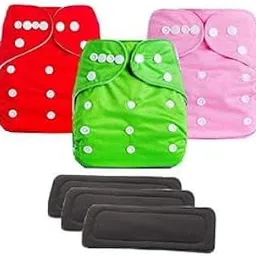 Laee cute “Reusable Baby Cloth Diapers with Inserts | Washable, Adjustable & Eco-Friendly Nappy Pants for Boys & Girls” (red+green+pink) image 1