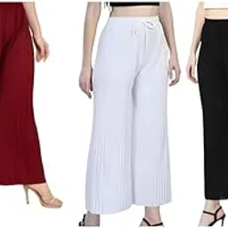 Palazzo Pants Material Spandex Loose-fit Trousers for Women Design No 10_ Combo 3 Parent-picture-17