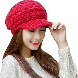 r&d Woollen Warm Snow Proof Soft Air Proof Beanie Cap for Girls, Women and Ladies (Red, Free Size)-picture-21