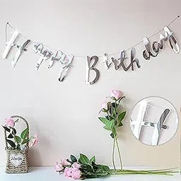 AMFIN (Pack of 1) Happy Birthday Party Cursive Metallic Banner - Silver-image-39
