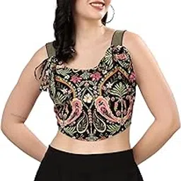 haryana hoops Haryan Hoops Crop Top Boho Bloom Tie-Up Summer Crop Top for Women Floral Print Sleeveless Zip Closure Casual Festive Women's Top-picture-35