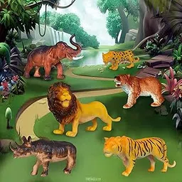 Mallexo Big Size Animal Toys for Kids Boys and Girls Set of 6PCs Farm Animals Sets Wild Jungle Cartoon Animals Toys for Babies Children Lion, Elephant, Tiger Animal and More (Animal Action Figure)-picture-58