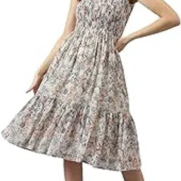 keri perry Women's Off White Georgette Floral Printed Tiered Western Dress| Dress for Women |A line Dress|Summer Dress|Western Dress | Latest Women Dress | Trendy Dress for Dress|Midi Dress-picture-21