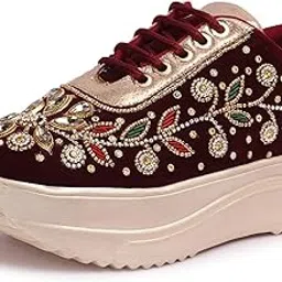 vendoz Women Hand Embroidery Wedding Party Bridal Sneakers 4032-picture-12