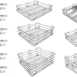 Izmah Stainless Steel Wire Basket With Channel (6 Piece 21X20X4, 21X20X6, 21X20X8 + 6 Set Telescopic Channel 20 Inch) - Rectangular-picture-25